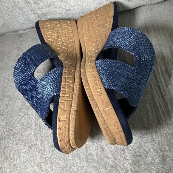 David Tate Vibe Wedge Heeled Sandals Navy Blue Rayon Sz 9.5 WIDE Vacation Comfy - Picture 4 of 12